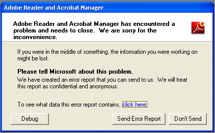 ARM.exe Application Error
ARM.exe has encountered a problem and needs to close