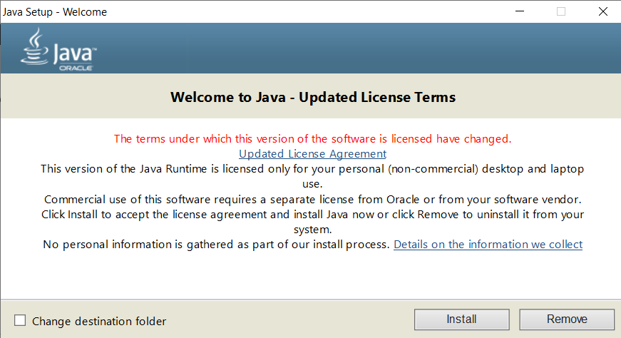 Check if the Java Runtime Environment (JRE) installed on your computer is up to date.
Visit the official Java website and download the latest version of JRE.