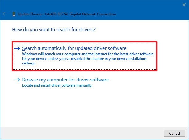 Choose the option to search automatically for updated driver software.
Wait for the system to search and install the latest driver for the device.