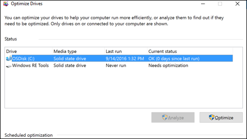 Click OK and confirm by clicking Delete Files.
To defragment your hard drive, press the Windows key and type "Defragment and Optimize Drives".