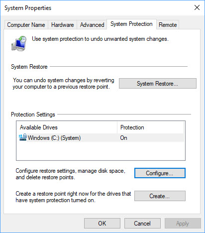 Click on System or System Protection
In the System Properties window, click on the System Restore button