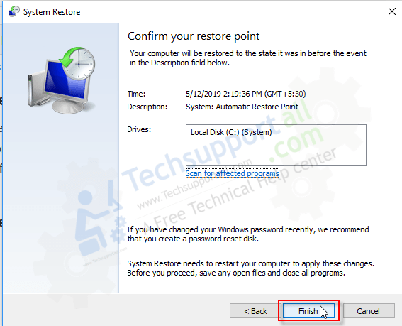 Click on the System Restore button.
Choose a restore point that was created before the appearance of the BerBible WinStarterKitSetup.exe error.