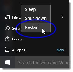 Close all programs and save your work.
Click on the "Start" menu, then select "Restart" to reboot your computer.