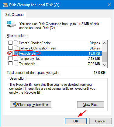 Confirm the deletion when prompted.
Empty the Recycle Bin to completely remove the temporary files.