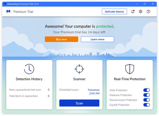 Download and install a reputable malware removal tool such as Malwarebytes.
Open the malware removal tool.