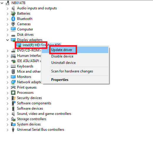 Expand the relevant categories (e.g., "Display adapters" for graphics-related errors).
Right-click on the device causing the error and select "Update driver".