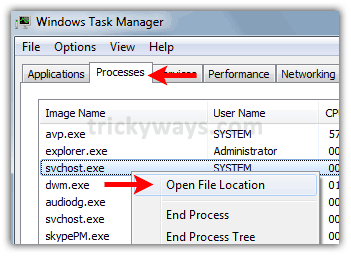 Go to the Processes tab.
Locate the BEX.Kgn.F09.Win.exe process.