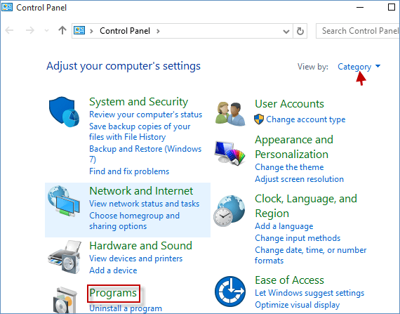 Open Control Panel on your Windows OS.
Click on Programs or Programs and Features option.