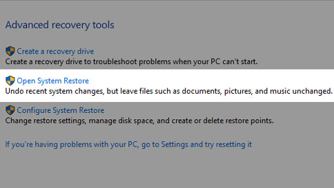 Open the Start menu and type System Restore in the search bar.
Select the System Restore option from the results.