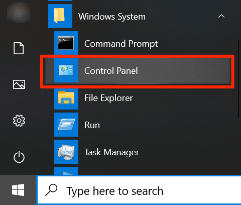 Open the Start menu
Go to Control Panel