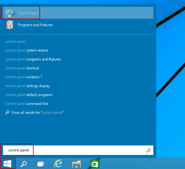 Open the Start menu.
Search for Control Panel and open it.