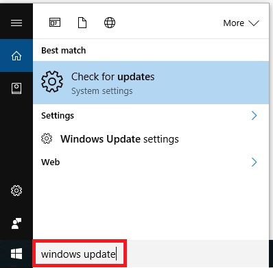 Open the Start menu.
Search for Windows Update.