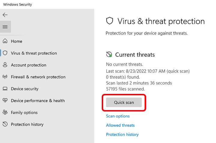 Open your antivirus software or Windows Security settings.
Select the option to run a Full Scan or Full System Scan.