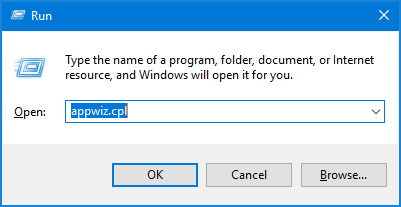 Press the "Windows" key + "R" to open the Run dialog box.
Type "appwiz.cpl" and press Enter to open the Programs and Features window.