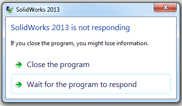Program not responding
Error messages