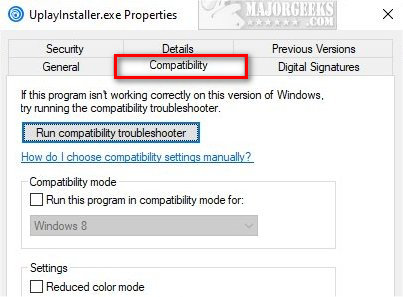 Right-click on bg42_1_7_part3_of_5.exe and select Properties.
Go to the Compatibility tab.