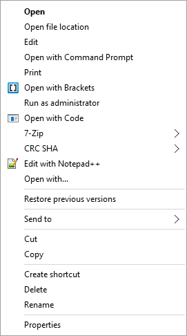 Right-click on the Brackets shortcut or executable file.
Select "Run as administrator" from the context menu.
