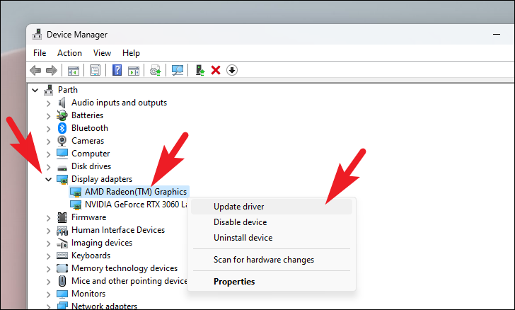 Right-click on your graphics card driver.
Select "Update driver" from the context menu.