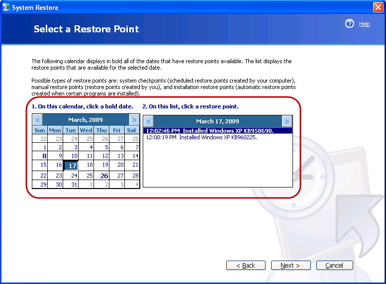 Select a restore point that predates the problems with bdmpeg1setup.exe.
Follow the on-screen instructions to initiate the restore process.