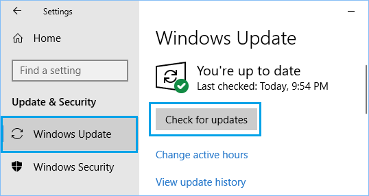 Select the "Settings" option.
Click on "Check for Updates" to initiate the process.