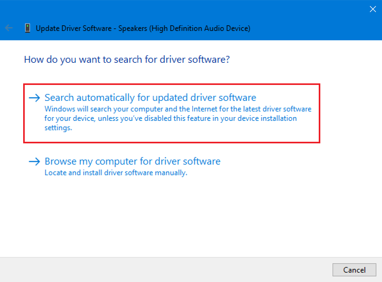 Select "Update driver" and choose to automatically search for updated driver software.
Wait for the process to finish and restart your computer.